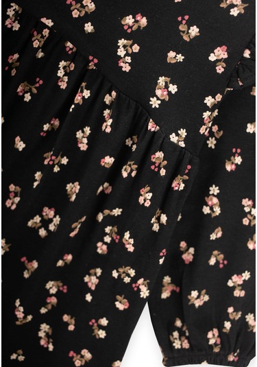 Desenli Mevsimlik Elbise 1-7 Yaş Siyah Siyah