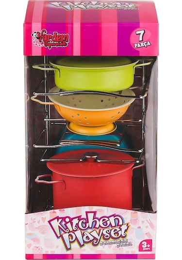 Atf-683g-5 Renkli Raflı Emaye Tencere Tava Seti 7 Parça -vardem Oyuncak