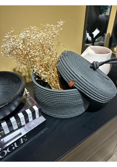 Walnut Kapaklı Jüt Sepet Antrasit