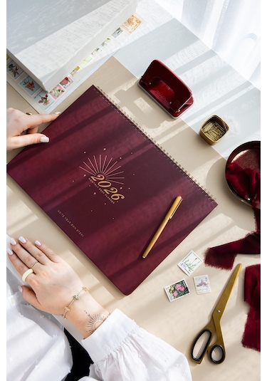 2026 Masaüstü Planlayıcı Takvim 24x34 Cm - Bordo