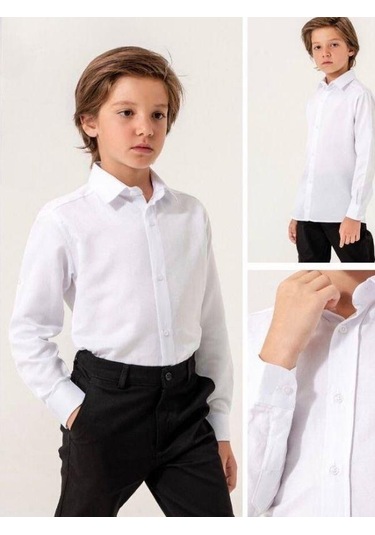 Erkek Çocuk Dik Yaka Gömlek-13846 Beyaz