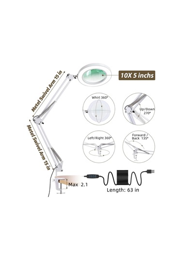 Işık Ve Stand İle Büyüteç, 5 İnç 10x Gerçek Cam Lens, 3 Renk Modu Led Masa Lambası
