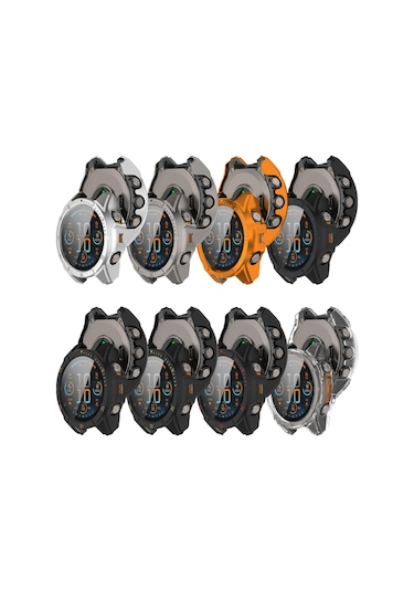 Garmin Tactix 8 İçin Amoled 51mm Temperli Film Entegre Pc İzle Koruyucu Kılıf Siyah Mavi