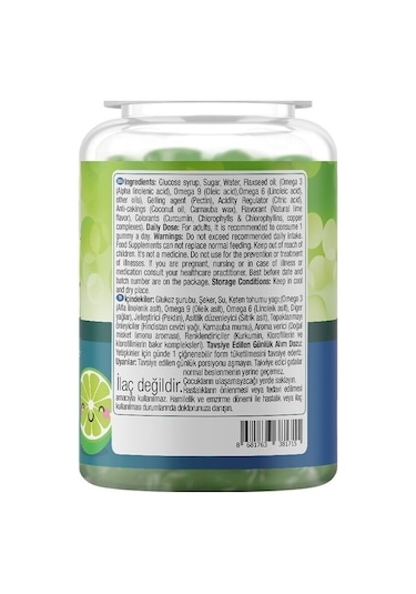 Natures Supreme Vegan Omega 3-6-9 60 Çiğnenebilir Form Yeşil Limo