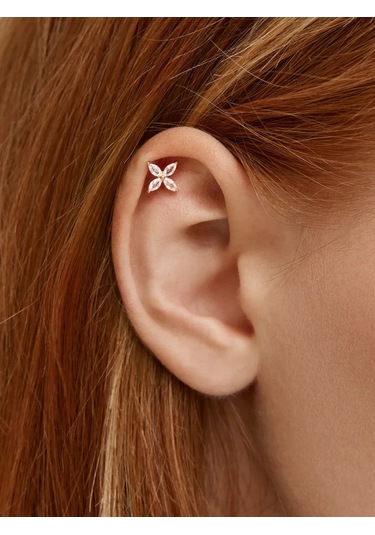 Zoloto Russkih 925 Ayar Gümüş Kaplamalı Helix Labre Yapboz Küpe 153618051 Altın