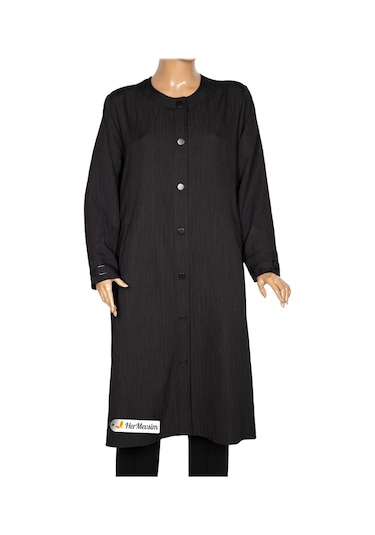 Hesna Kadın Luna Büyük Beden Kırışık Efektli Çıtçıtlı Siyah Kap Ceket Siyah