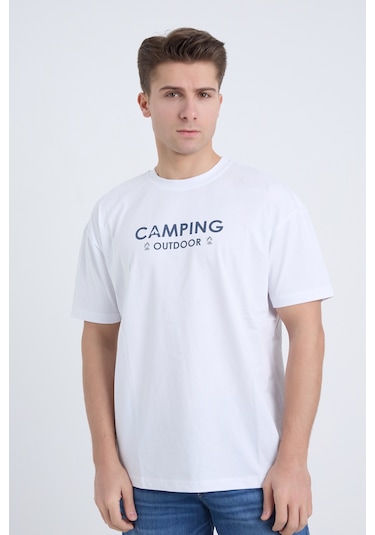 Velvoria Unisex Oversize Siyah Camping T-shirt Beyaz