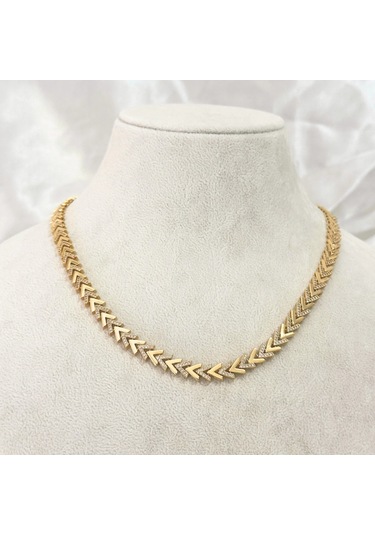 Vıp Seri Zirkon Taşlı Ok Kolye Gold Gold