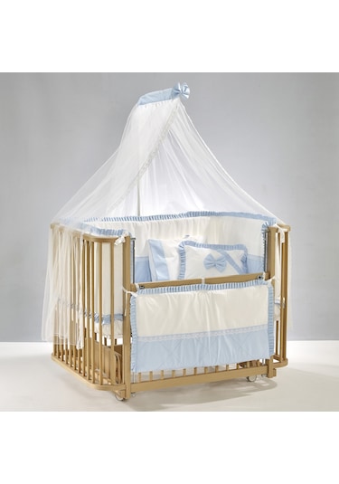 Meltem Kids Bambino Sallanır Ahşap Anne Yanı Beşik 70x110 cm (naturel-mavi) Mavi