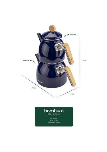 Sultan - Bambu Kulplu Çaydanlık Takımı Lacivert Lacivert
