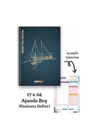 Gemi Spiralli Günlük Planlama Defteri - 100 Sayfa - 17x24 Planlayıcı Defter Beyaz - Mor