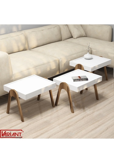 Variant Roma Tepsi Zigon Sehpa Ceviz-Beyaz