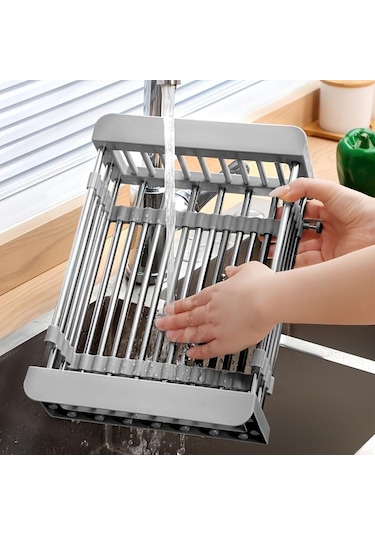 Siyah 1 Adet Drenaj Rafı, Paslanmaz Çelik Mutfak Sepeti, Ev Bulaşıklık, Geri Çekilebilir Lavabo Rafı, 8.81 11.22-18.5 3,7 İnç, Dikdörtgen Lavaboya Uygun Siyah