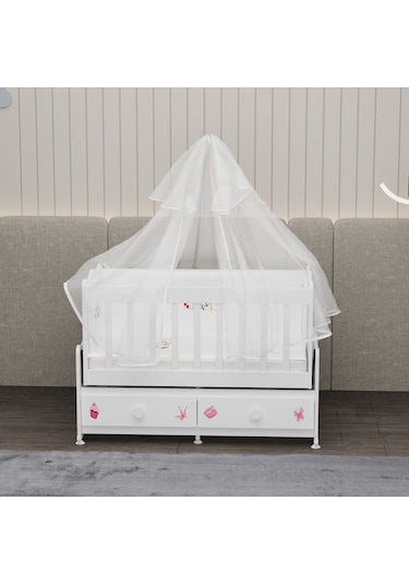 Elegant Mdf Çıtalı Beşik + Şifonyer Yatak Uykuseti - Prenses Beyaz