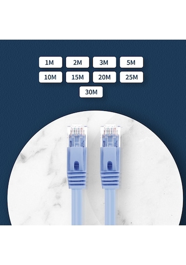 Pazly Kat6 Mavi Rj45 Saf Bakır Ağ Kablosu, 1000mbps Hızlı Veri Transferi, 3m Uzunluk Ev Ofis Ağ Kablo