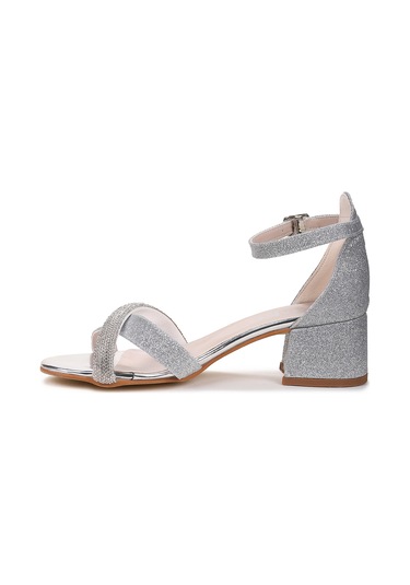 Kiko Kids Tanda Kum Simli Kız Çocuk 4 Cm Topuklu Sandalet Abiye Ayakkabı Gümüş Gümüş