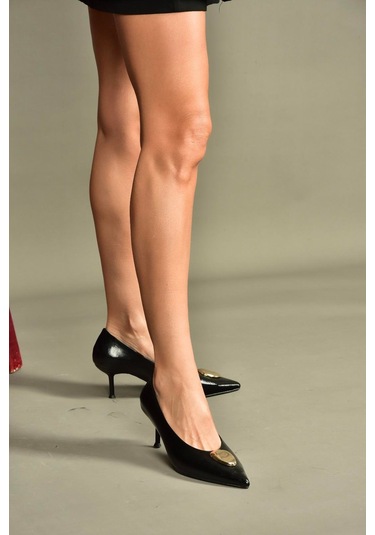 V820621760 Siyah Rustik İnce Topuklu Sivri Burun Kadın Ayakkabı Siyah