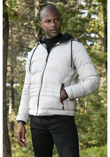 Buratti Kapüşonlu Cepli Slim Fit Şişme Erkek Mont 6490001 Taş