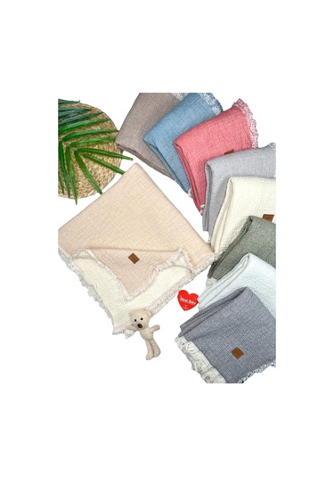 Murat Baby Püsküllü Müslin Battaniye 9367155 - Gri Gri