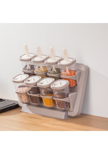 Porsima 1116 Standlı Kaydırmalı Kaşıklı Baharatlık Seti Cappuccin Cappuccino