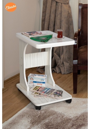 Eliusta_Ticaret Eliusta %100 Mdf Tekerlekli C Yan Sehpa Koltuk Yanı Sehpa -Fırsat