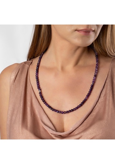 Hem Bileklik - Hem Kolye - Hem Tesbih 99Lu Mor Ametist Doğaltaş T N11.6230