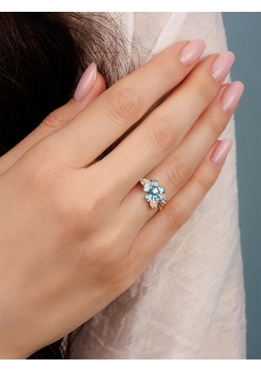 Veronika 925 Ayar Gümüş Altın Kaplama Çiçekli Yüzük 178641760 Altın