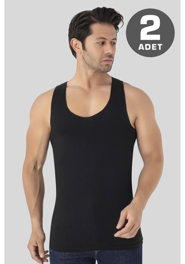 Erkek Görünmez Atlet Hayalet Atlet Siyah %100 Pamuklu Penye 2'li Paket Siyah