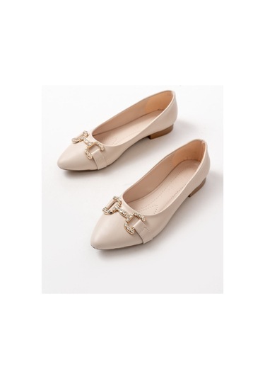 Aska Shoes İnf-133 Taşlı Tokalı Günlük Kadın Babet Ten