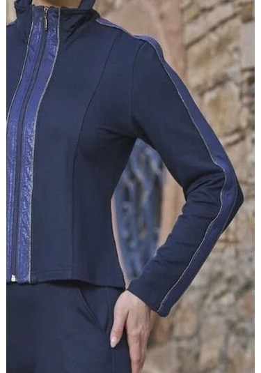 Cossy By Aqua 26003 Kadın Uzun Kollu Dik Yaka Önden Fermuarlı Eşofman Takımı-lacivert Lacivert