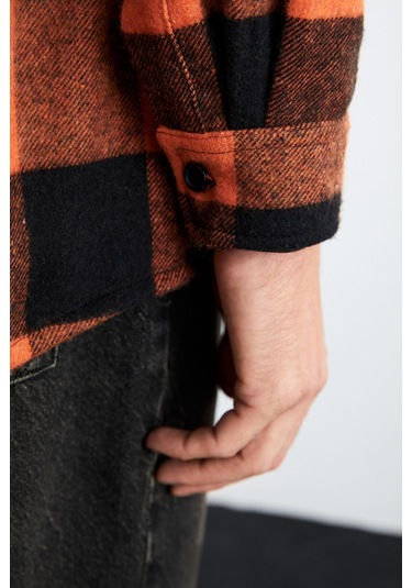 Wıldy Erkek Pamuk-polyester Gömlek Yaka Relaxed Oduncu Turuncu Gömlek