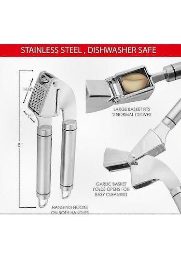 Premium Paslanmaz Çelik Sarımsak Ezici, Zencefil Ve Fındık İçin Çok Amaçlı Mutfak Aleti Siyah