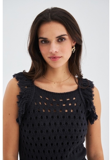 Peraluna Mıyokı Dress %100 Pamuk Diz Hizası Yazlık Kadın Triko El Antrasit