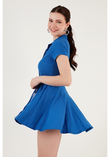 Lela Bağlama Detaylı Mini Gömlek Bayan Elbise 5869006 Saks