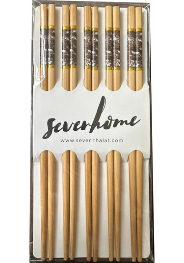 Desenli Yıkanabilir Kore Japon Çin Bambu Chopsticks Yemek Çubuğu - 24 Cm. - 5 Çiftlik 1 Paket Çok Renkli