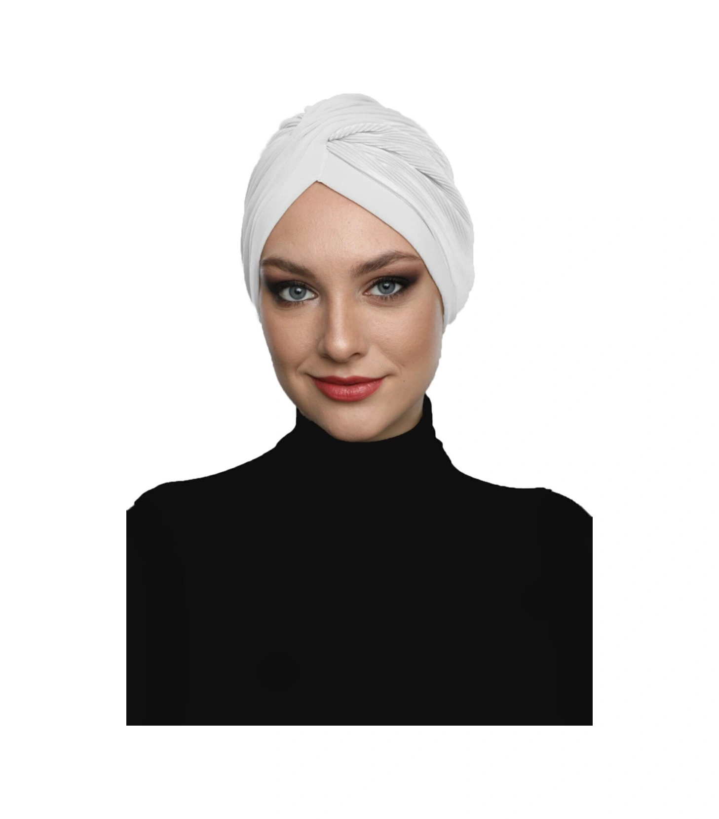 Çapraz Plise Astarlı Hazır Türban Ve Tesettür Bonesi Beyaz