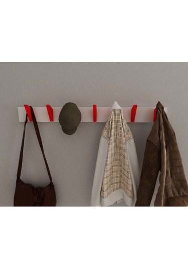 Hepsi3boyutlu Modern Duvar & Kapı Kanca Askılık - 7 Adet Kırmızı Kanca Askılık - Model No : 5 Kırmızı
