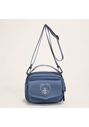 Minimalist Moda Günlük Omuz Çantası, Mini Sevimli Hayvan Desenli Çapraz Çanta Mavi