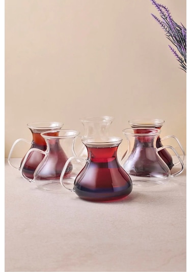 Perotti 16043 Ehl-i Keyf 6'lı Borosilikat Cam Çay Bardağı Seti Şeffaf
