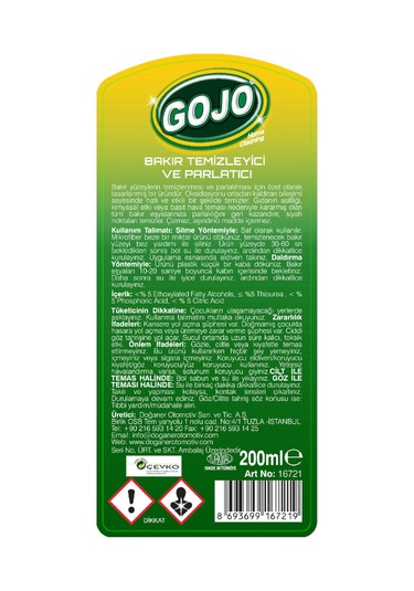 Gojo Bakır Temizleyici Ve Parlatıcı 200 Ml