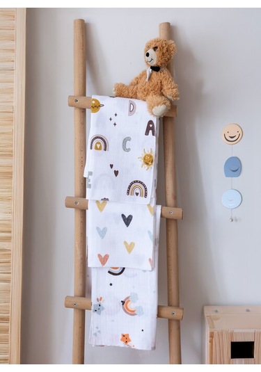 Çok Amaçlı Müslin Örtü & Battaniye 3'lü Set Pamuk Oeko-teks Sertifikalı 80x80 CM - Beyaz