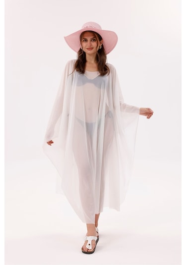 Tarzını Seç Kimono Pareo - Tesettür Pareo - Esnek Likralı Tül Beyaz 240x135 Cm Çok Renkli