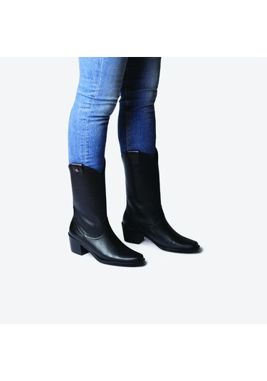 Negre Bot Kadın Ubeda Toni Pons Leather Cowboy Ankle Boots Wıth Heel Siyah