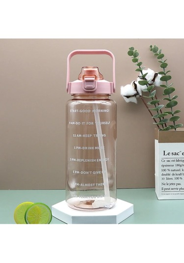 Motivasyonel Su Matarası 2 L Pipetli Pembe