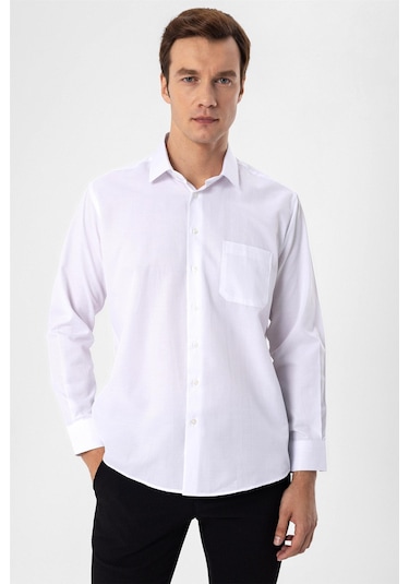 SÜVARİ Beyaz Regular Armürlü Klasik Yaka Gömlek Beyaz