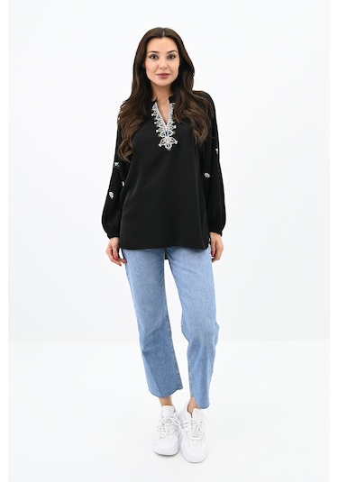 Kadın Nakış Detaylı Uzun Kollu Bluz 1715-24 001