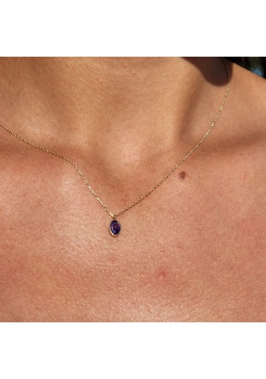 0,50 Ct Safir Mavi Sade Minimal Tasarım Tarz 14 Ayar Altın Doğal Taşlı Kolye-zümrüt Altın Kolye