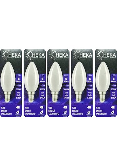 5 Adet Heka 6w 51w 3000k Günışığı E14 Duylu İnce Duy Soft Mum Ampul