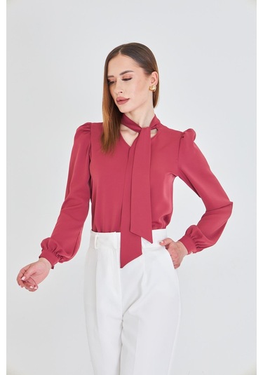 Büzgü Kol Fularlı Gömlek Vişne Vişne Çürüğü