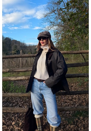 Kahverengi Kadife Ek Yaka Detaylı Mont - 5132 Kahverengi